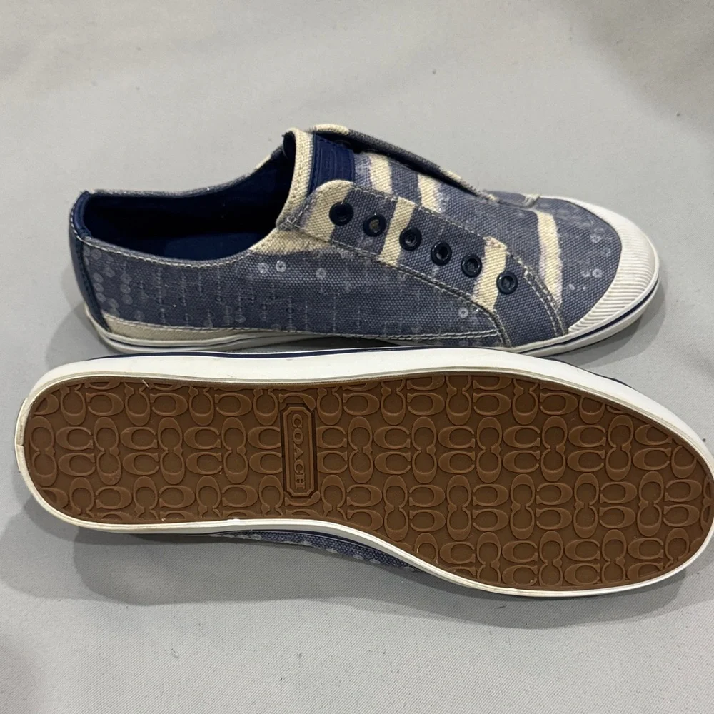 Coach Blue and Cream Slip-On Sneakers - Picture 4 of 10